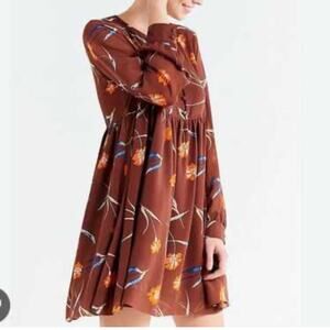 Urban Outfitters Floral Brown Boho Long Sleeve Mini Dress Size S